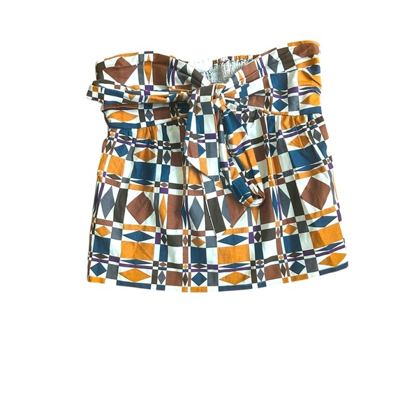 Sezane Bow Front Skirt Mini 70s Ditsies Size 36 US 4 Geometric Brown Orange NWOT - Picture 1 of 11